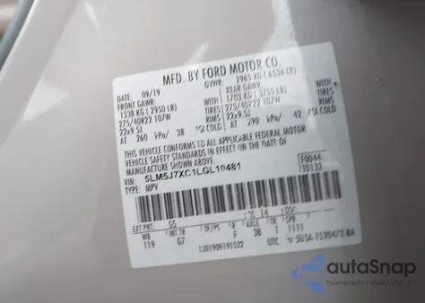 2020 Lincoln Aviator Reserve z USA, uszkodzony, nr VIN 5LM5J7XC1LGL10481